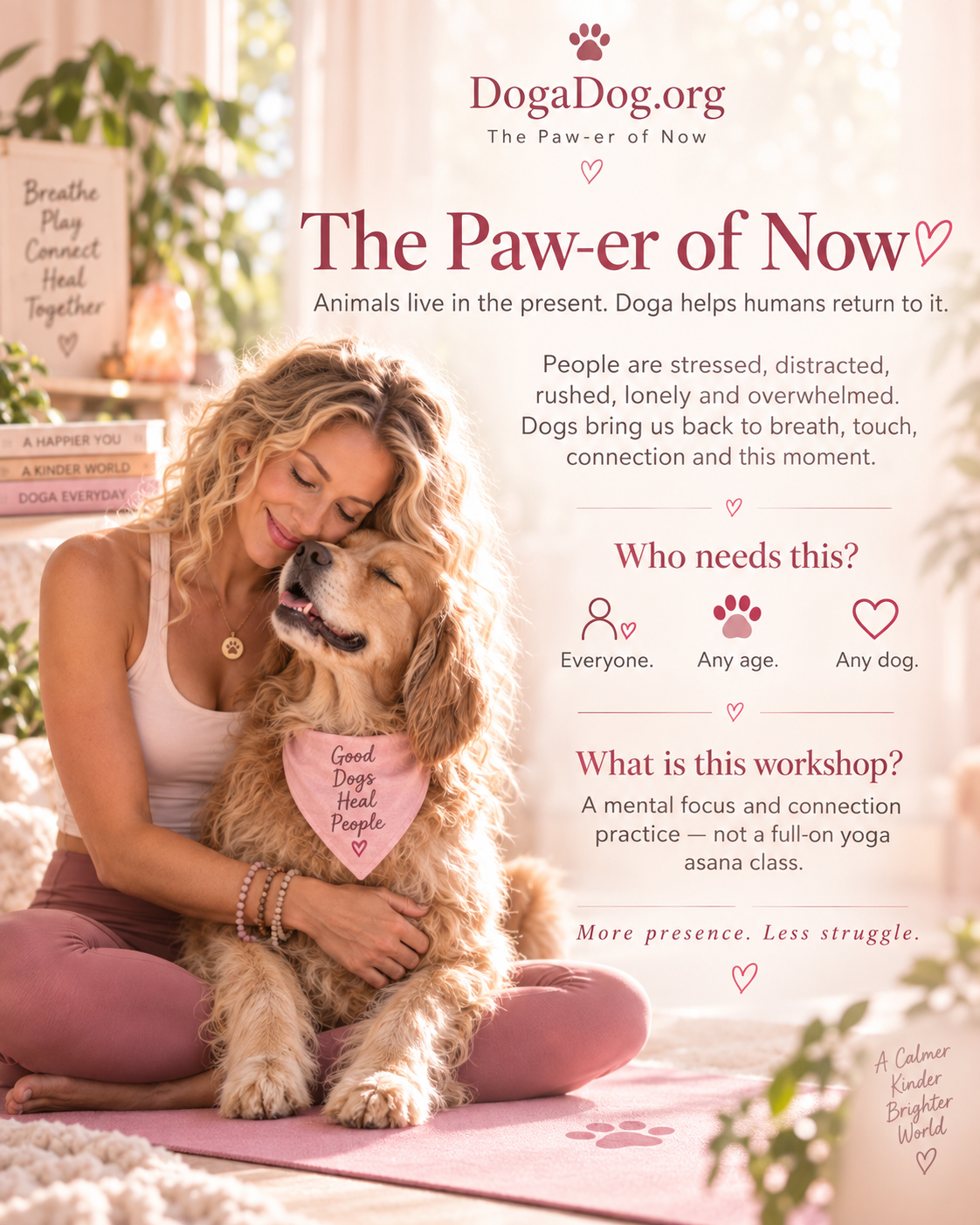 Woman hugging her golden dog in a warm, mindful moment